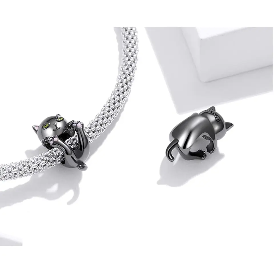 Charm Dije Plata 925 Gato Negro Colgante  2