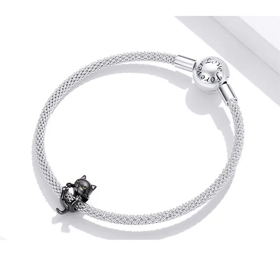 Charm Dije Plata 925 Gato Negro Colgante  3