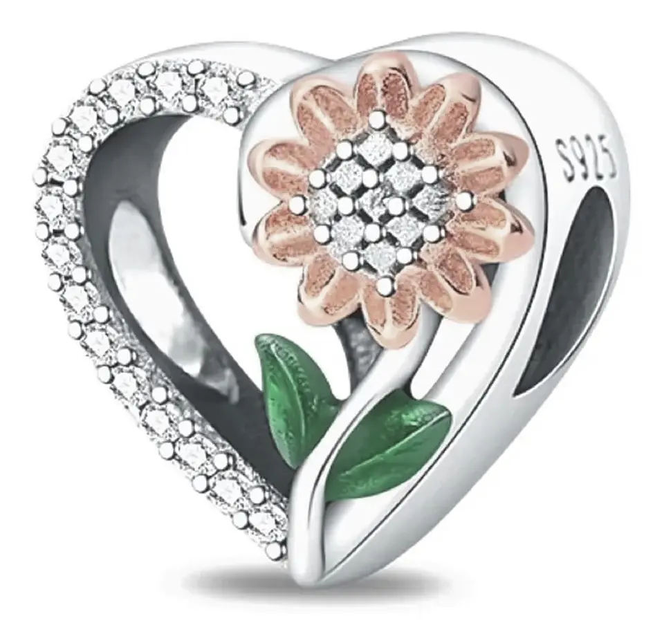 Charm Dije Plata 925 Corazon Girasol  1