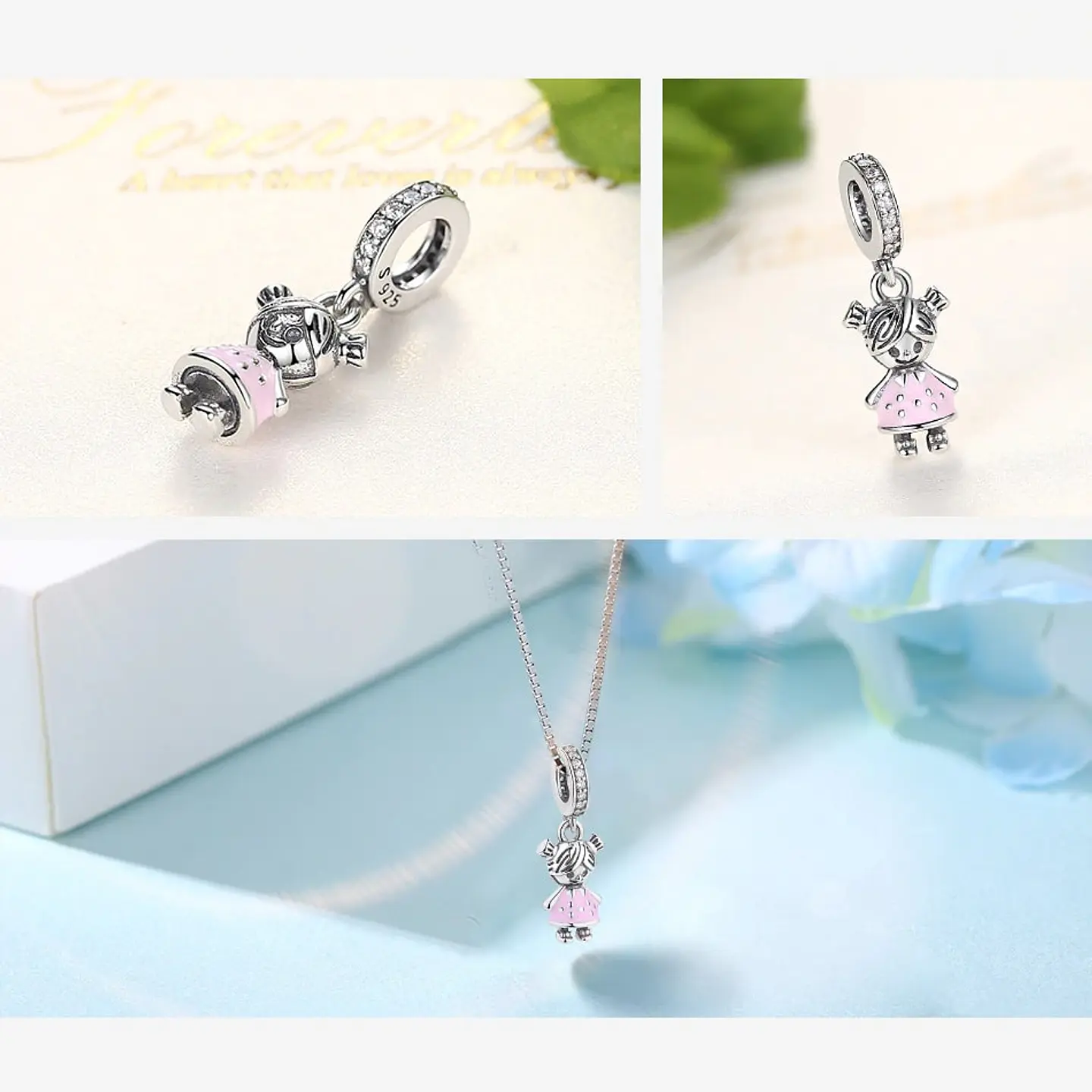 Charm Dije Plata 925 Niña Hija Rosa 2