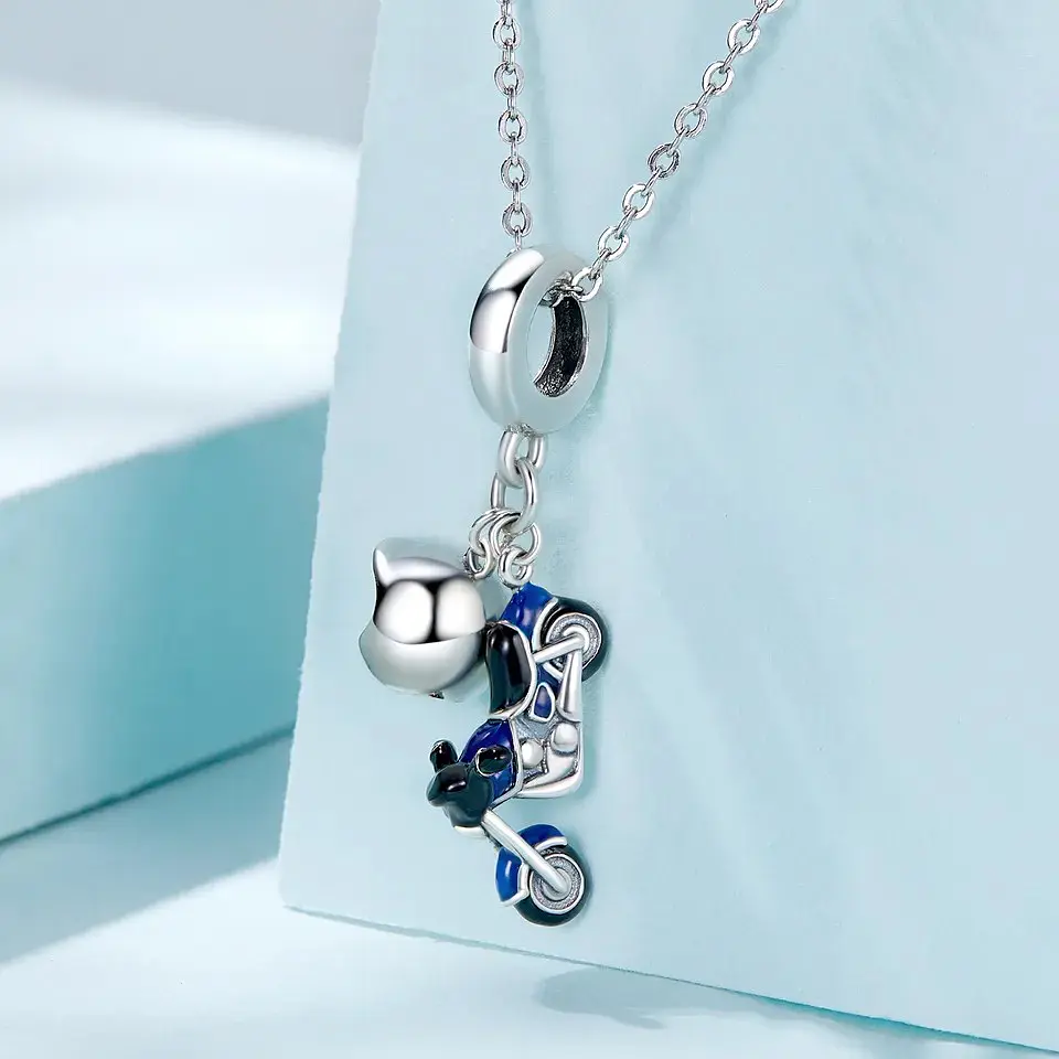 Charm Dije Plata 925 Moto Azul y Casco 3