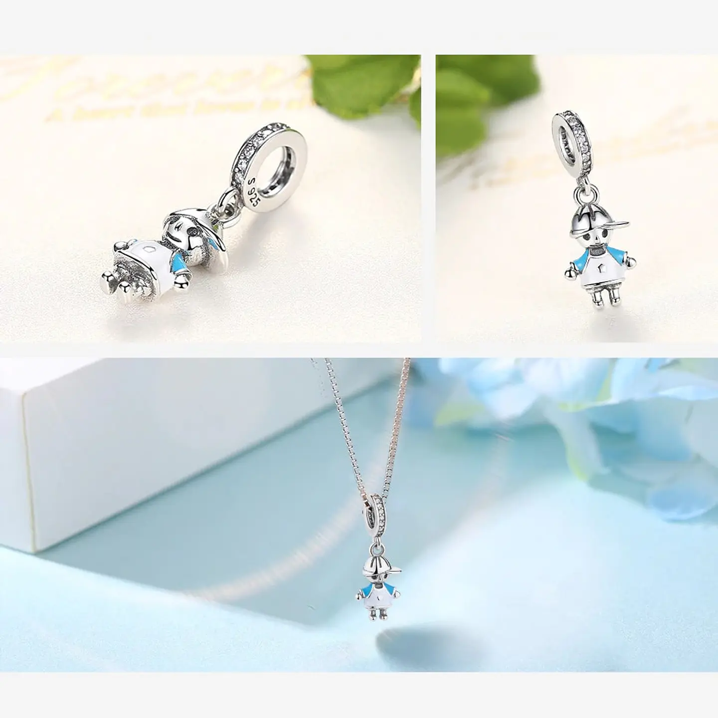 Charm Dije Plata 925 Niño Hijo Celeste 2