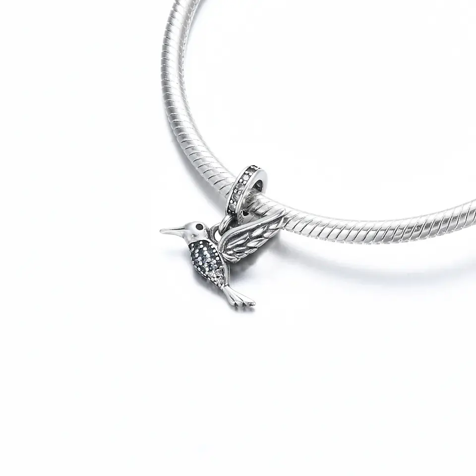 Charm Dije Plata 925 Colibrí Pajaro Ave Plateada 3