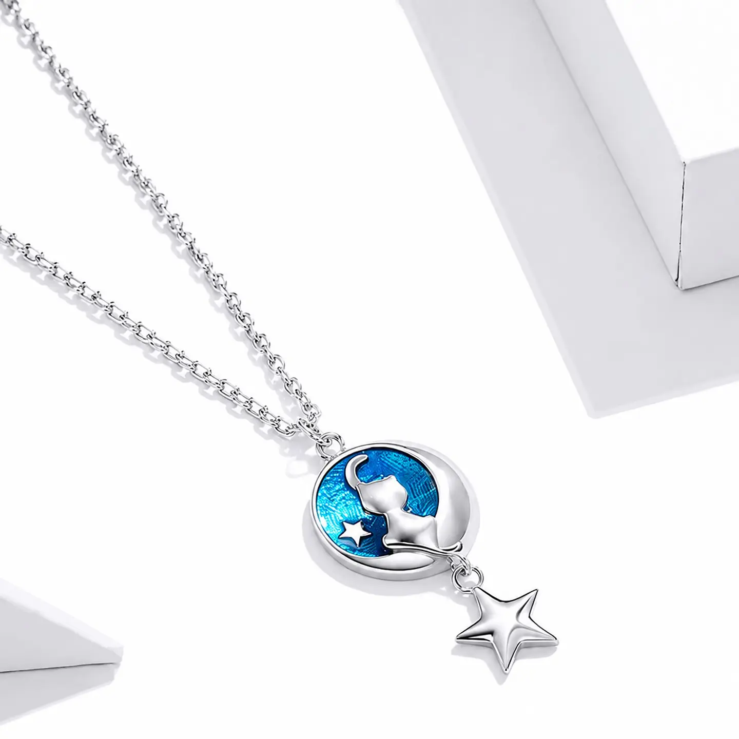 Collar Plata 925 Gatito con Luna y Estrella 3