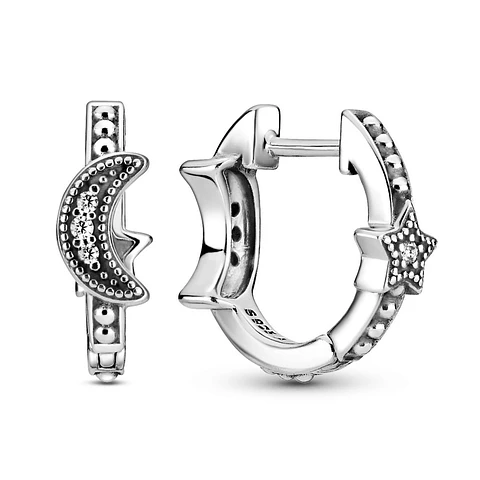 Aros Plata 925 Luna y Estrella Huggie 15mm