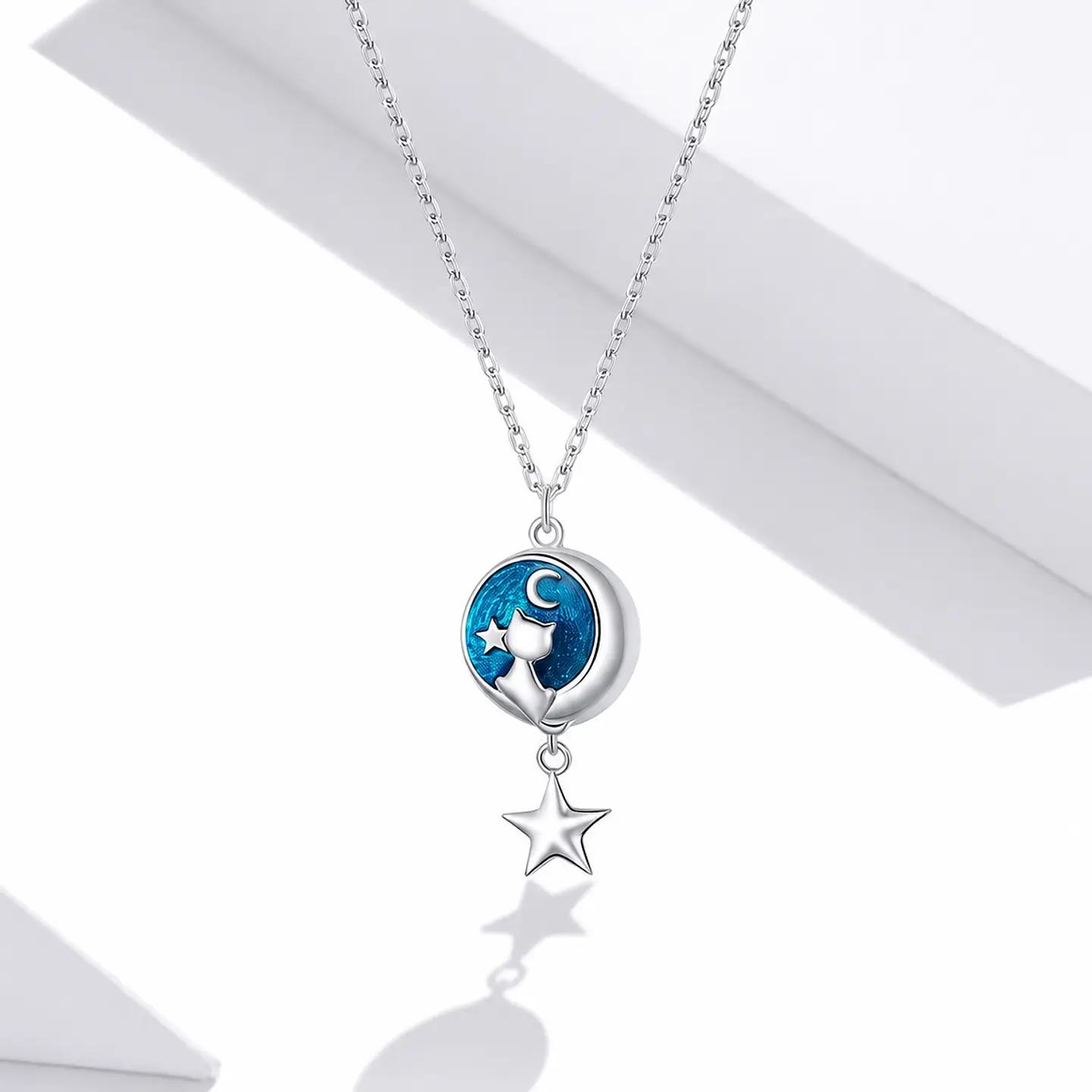 Collar Plata 925 Gatito con Luna y Estrella 5