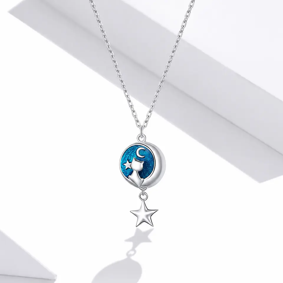 Collar Plata 925 Gatito con Luna y Estrella 5