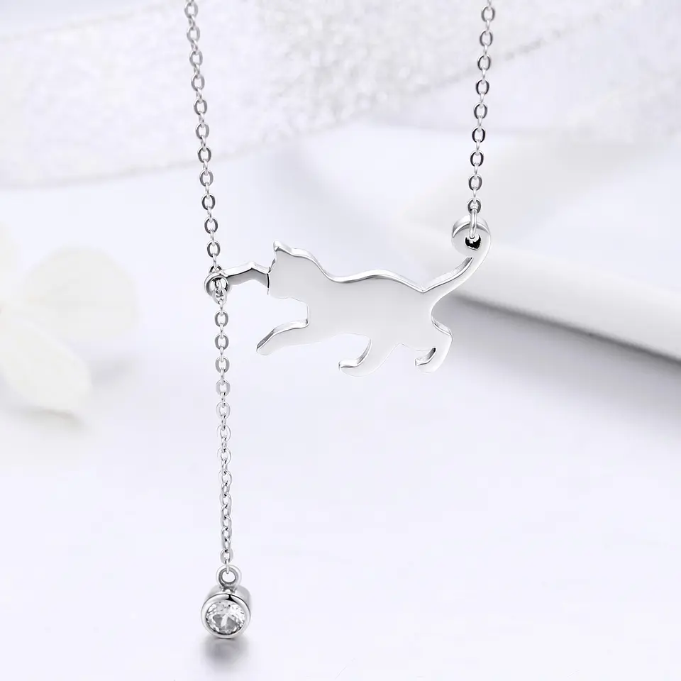 Collar Plata 925 Gatito Jugueton y Circón 5