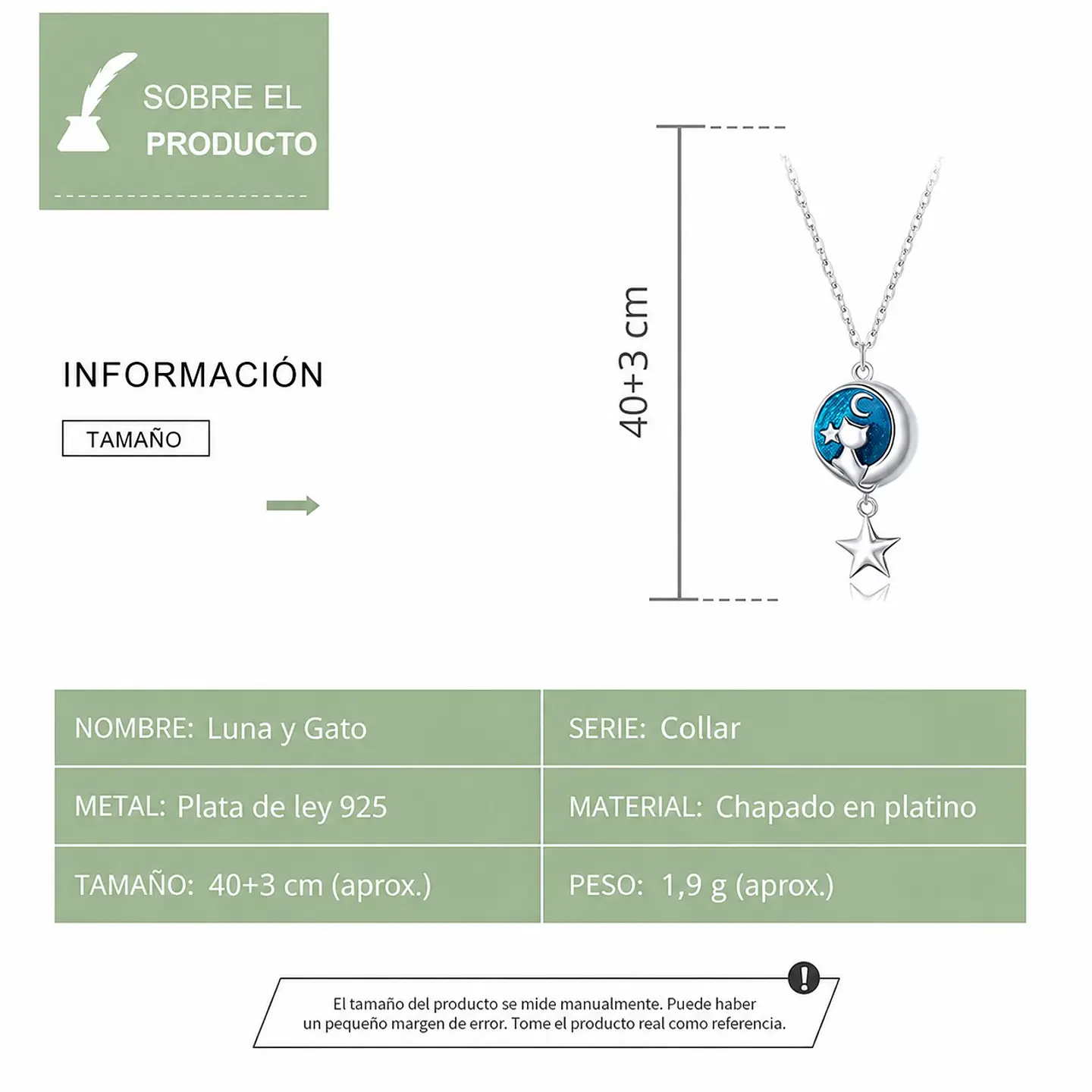 Collar Plata 925 Gatito con Luna y Estrella 6