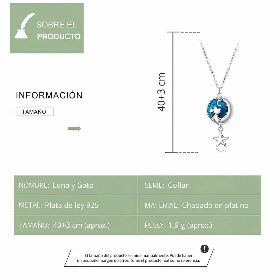 Collar Plata 925 Gatito con Luna y Estrella 6
