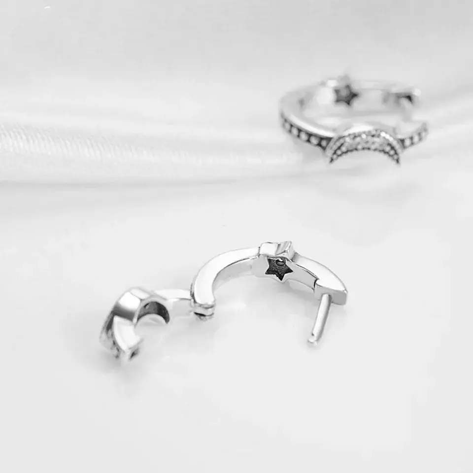 Aros Plata 925 Luna y Estrella Huggie 15mm 5