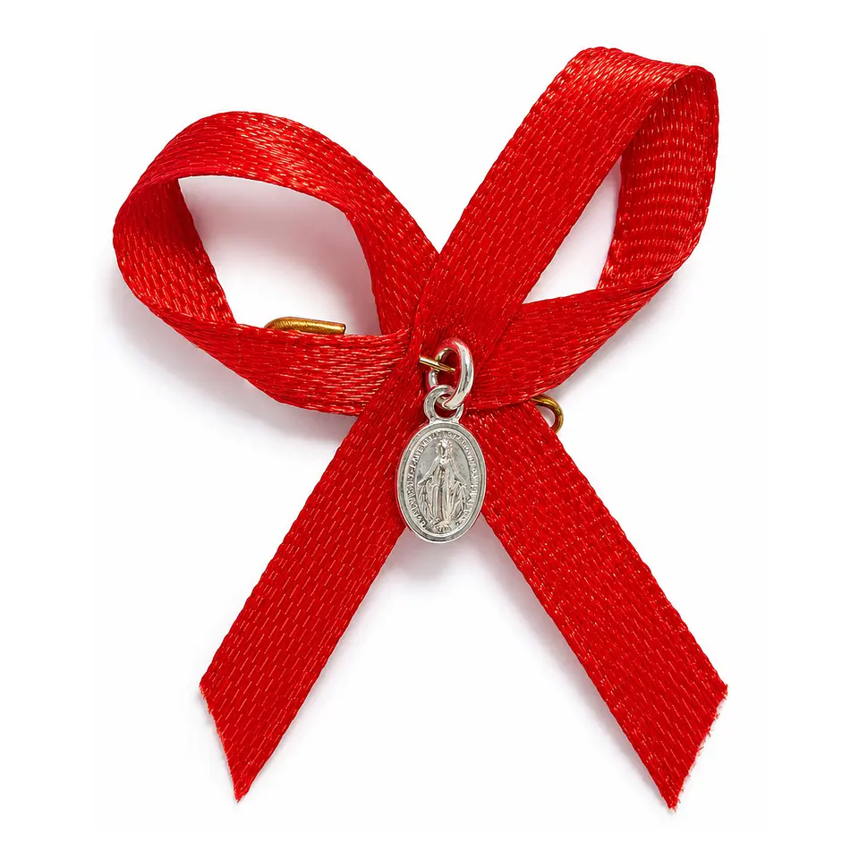Medalla Plata 925 Virgen Milagrosa Bebe Cinta Roja 3