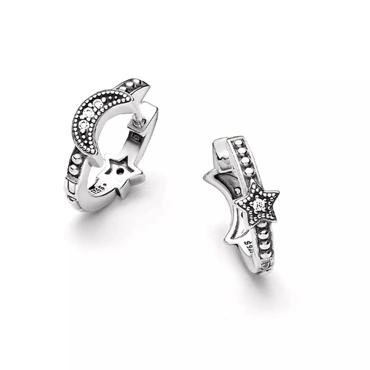 Aros Plata 925 Luna y Estrella Huggie 15mm 7