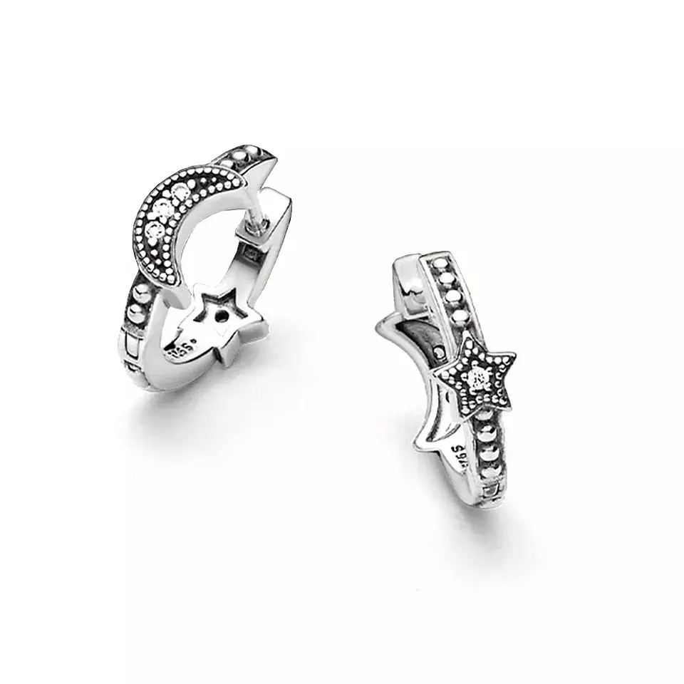 Aros Plata 925 Luna y Estrella Huggie 15mm 7