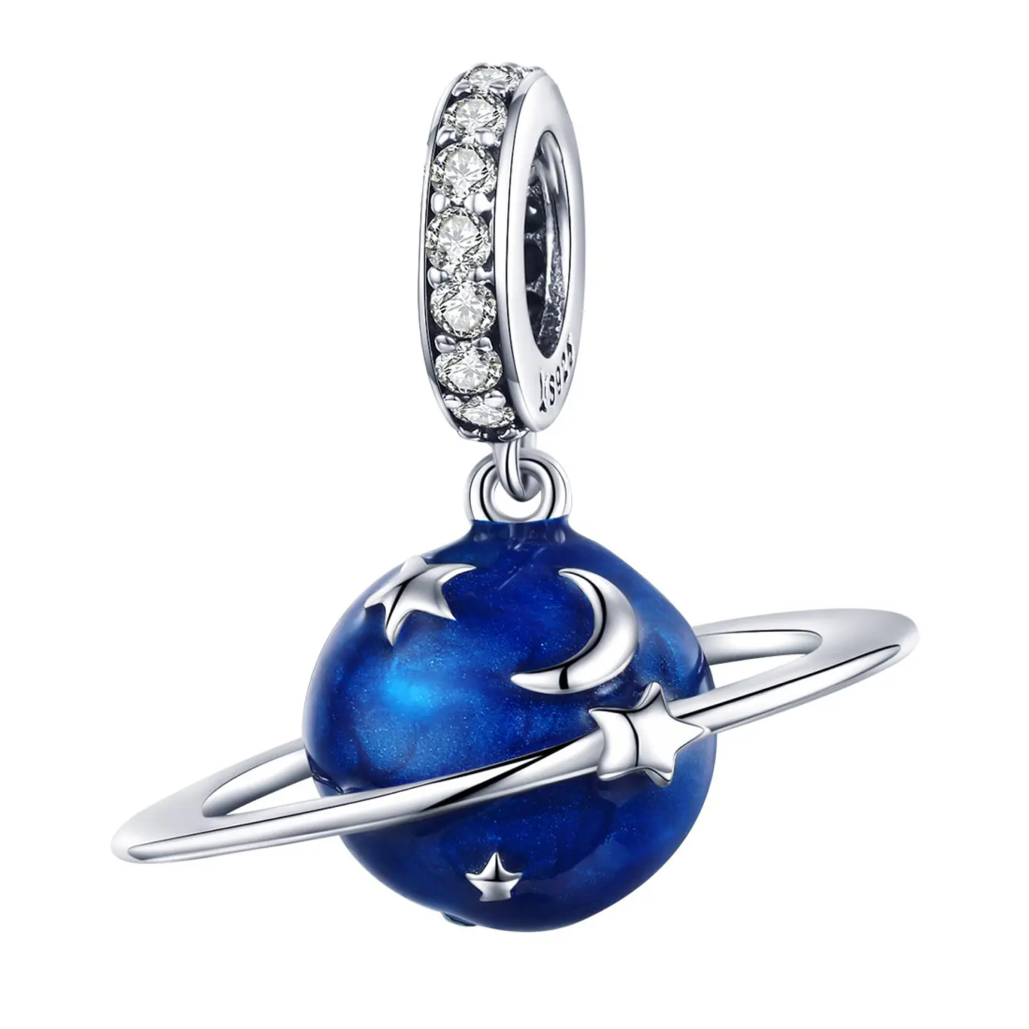 Charm Dije Plata 925 Planeta Azul y Estrellas 1