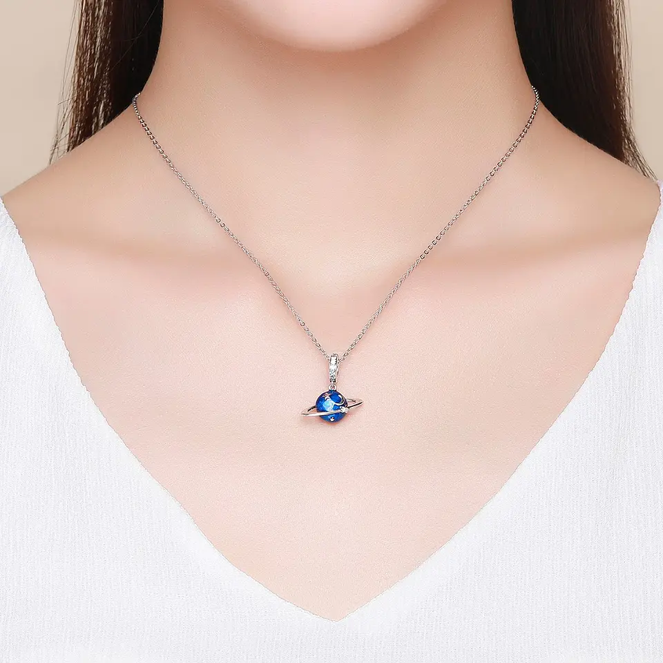 Charm Dije Plata 925 Planeta Azul y Estrellas 4