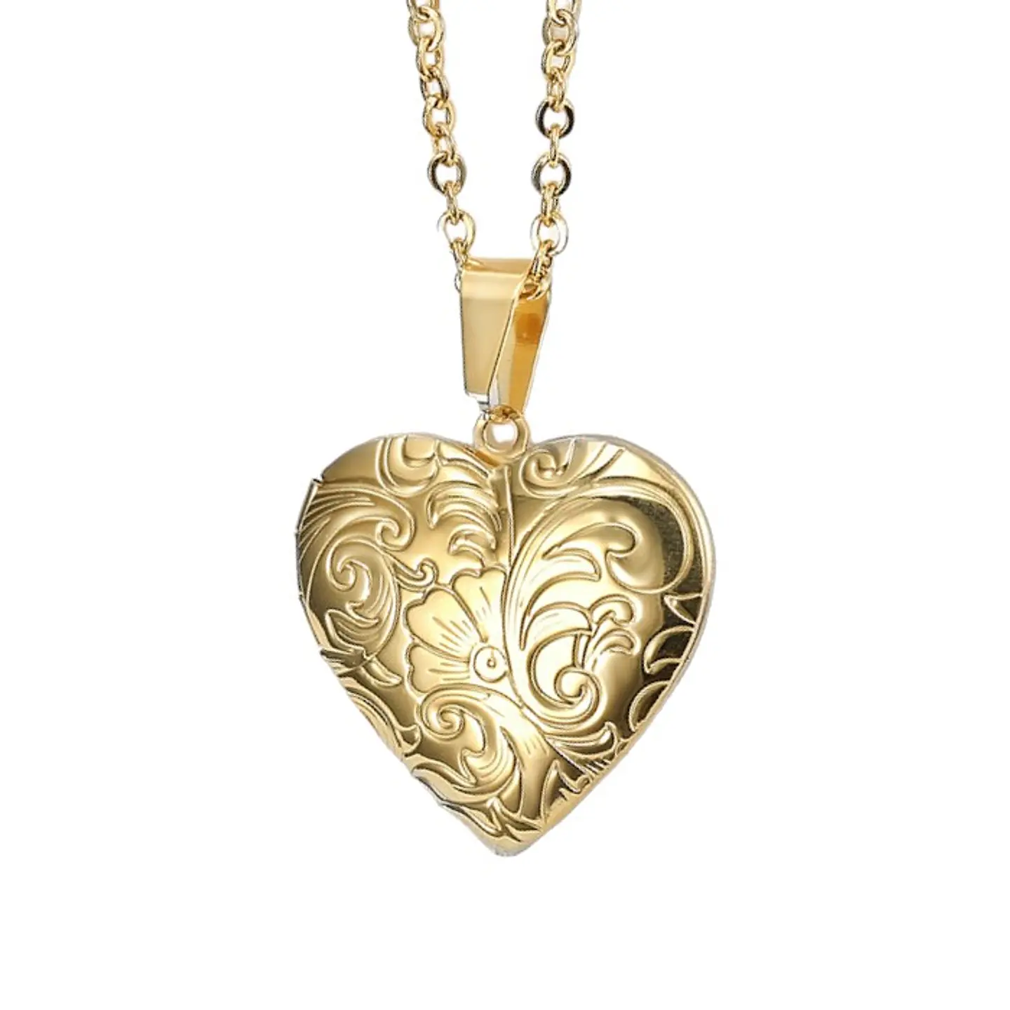 Collar Relicario Corazon Vintage Acero Dorado 1