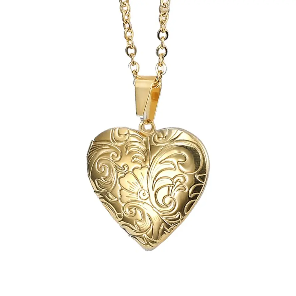 Collar Relicario Corazon Vintage Acero Dorado 1