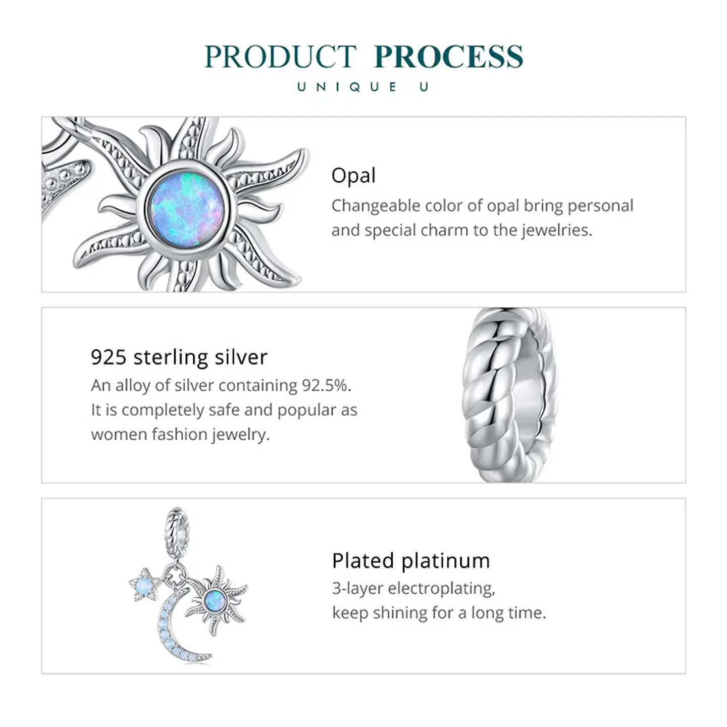 Charm Dije Plata 925 Luna Estrella y Sol 6