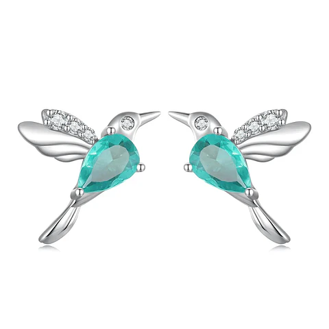 Aros Plata 925 Colibri Pajaro Verde Hummingbird