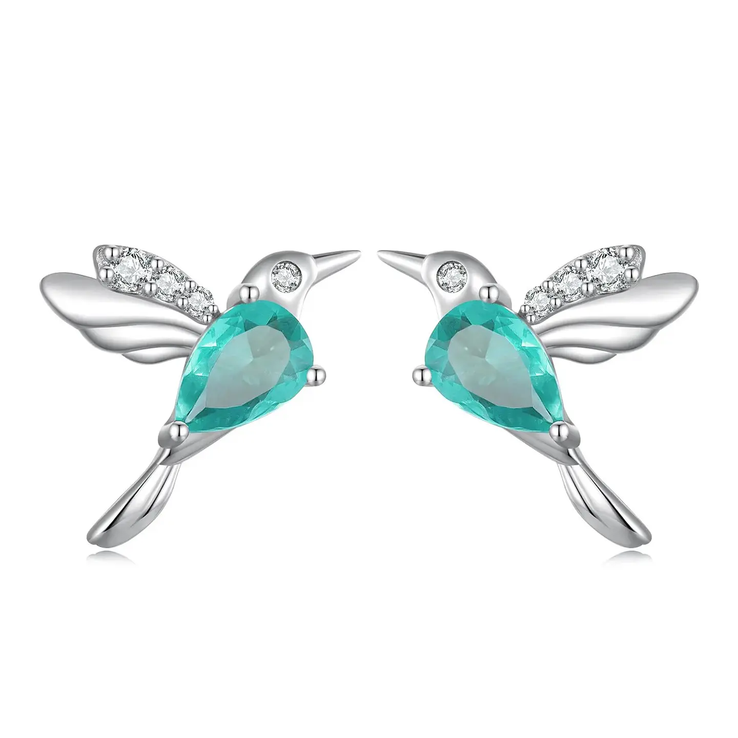 Aros Plata 925 Colibri Pajaro Verde Hummingbird 1