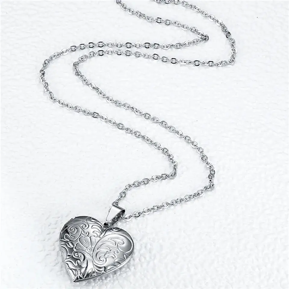 Collar Relicario Corazon Vintage Acero Plateado 3