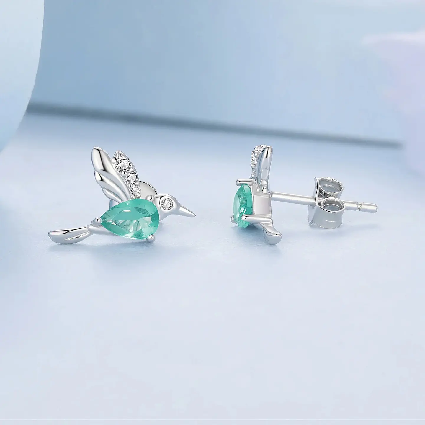 Aros Plata 925 Colibri Pajaro Verde Hummingbird 2