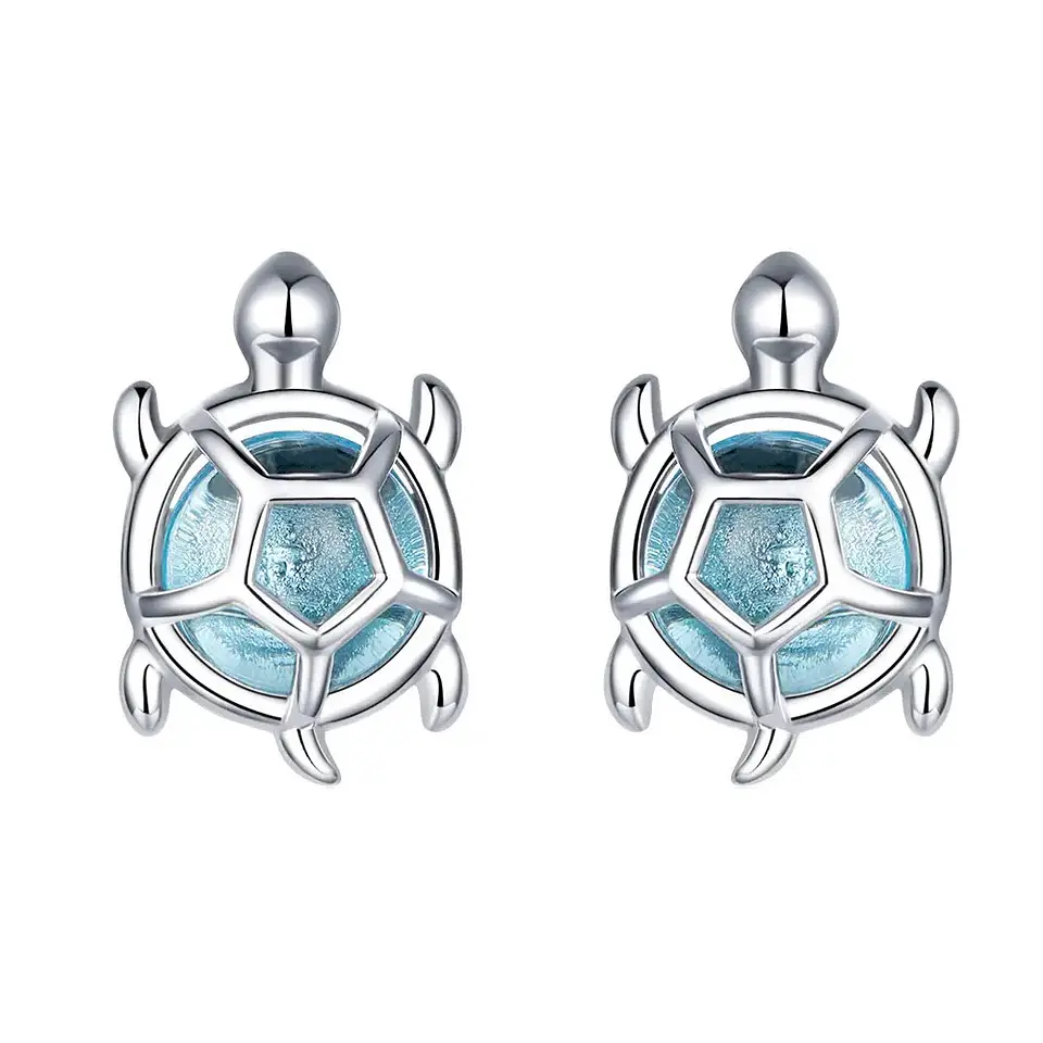 Aros Plata 925 Tortuga Marina Celeste 1