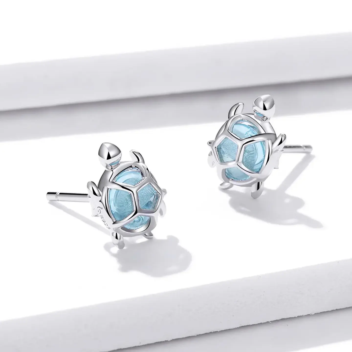 Aros Plata 925 Tortuga Marina Celeste 2