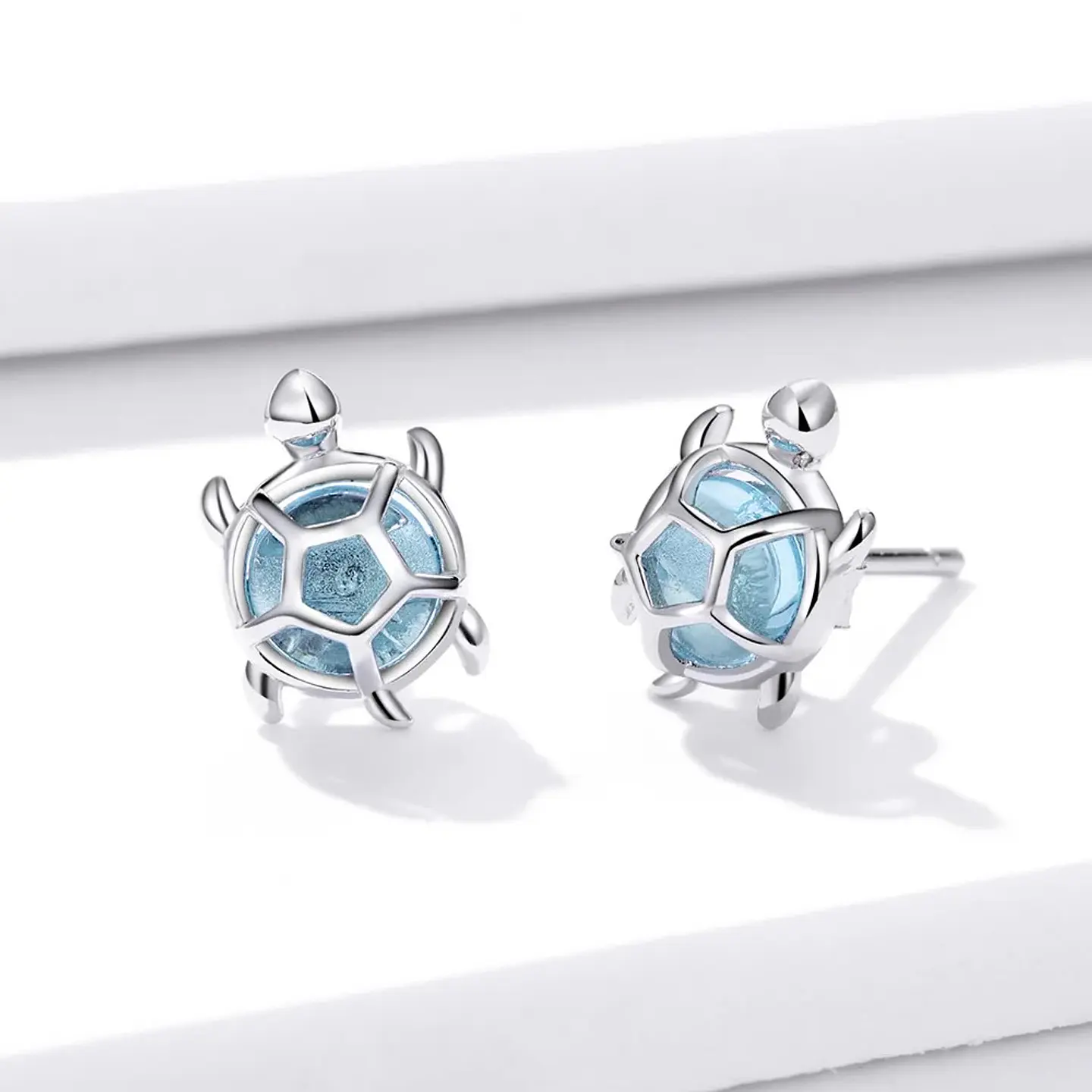 Aros Plata 925 Tortuga Marina Celeste 3