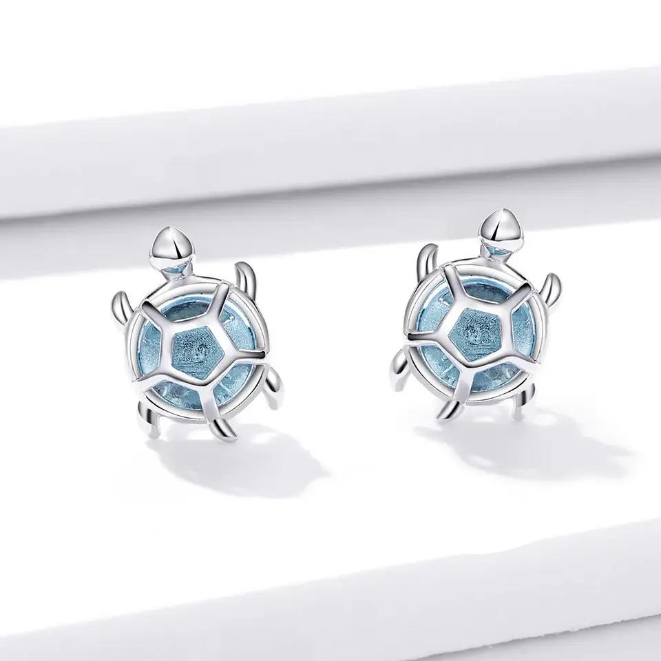 Aros Plata 925 Tortuga Marina Celeste 4