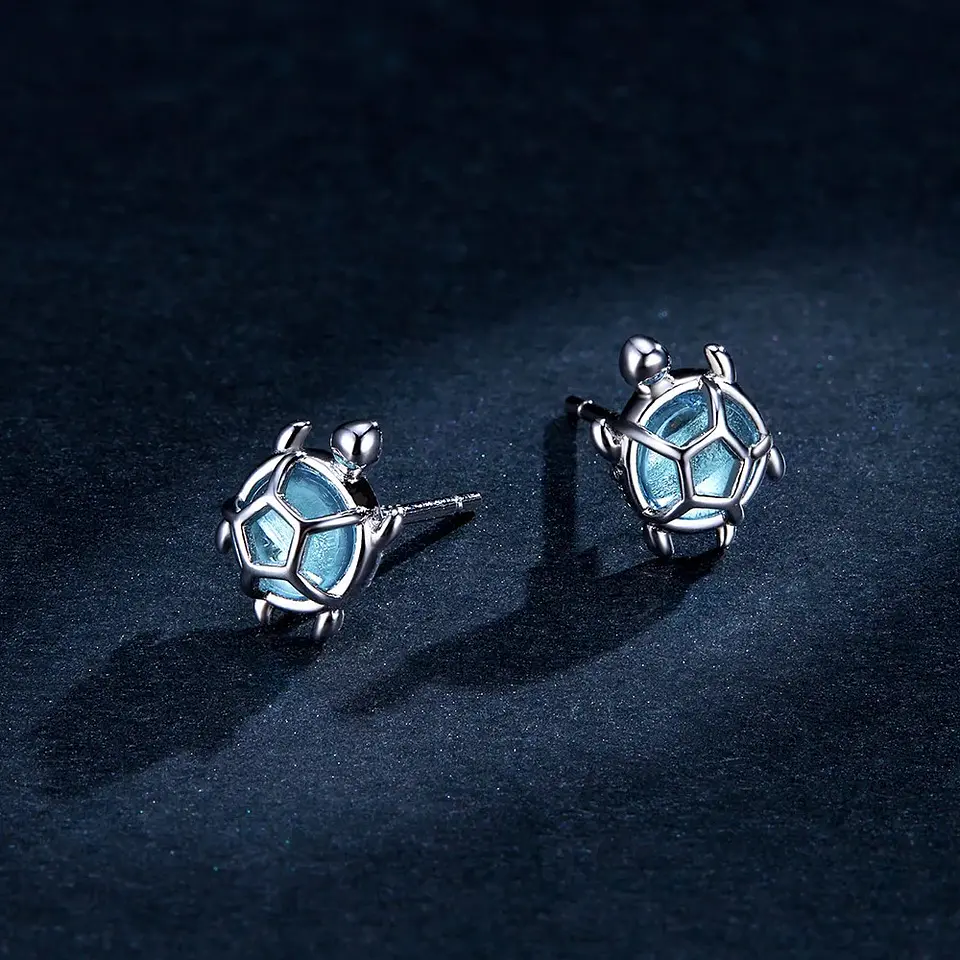 Aros Plata 925 Tortuga Marina Celeste 5