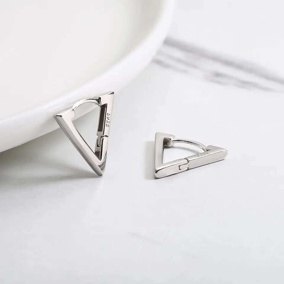 Aros Plata 925 Argolla Triangulo Plateado 3