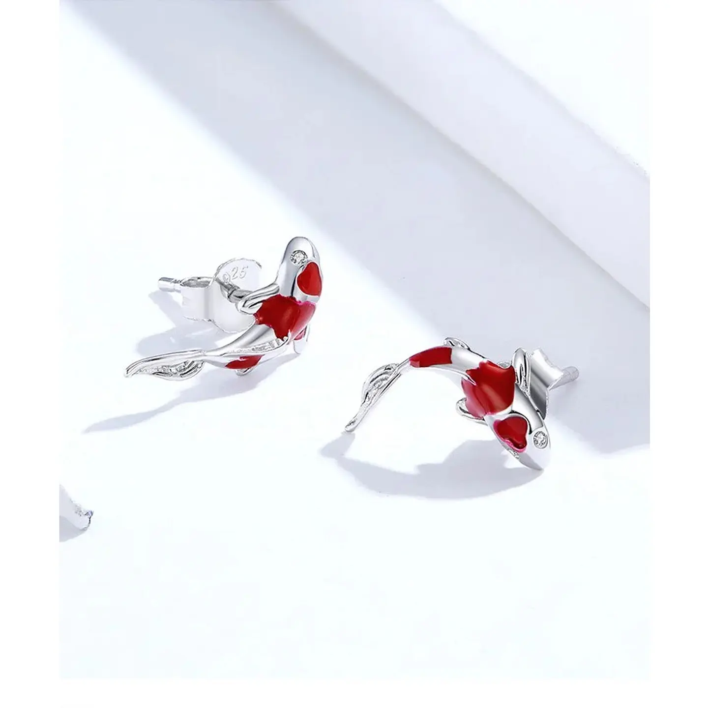 Aros Plata 925 Pez de la Suerte Koi Rojo 3