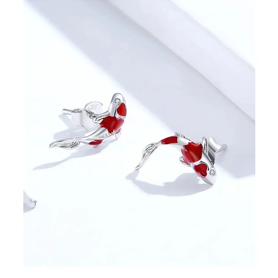 Aros Plata 925 Pez de la Suerte Koi Rojo 3