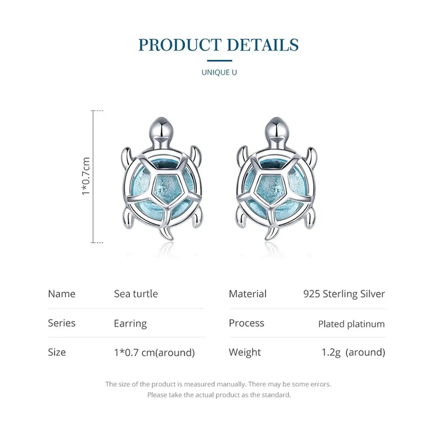 Aros Plata 925 Tortuga Marina Celeste 9