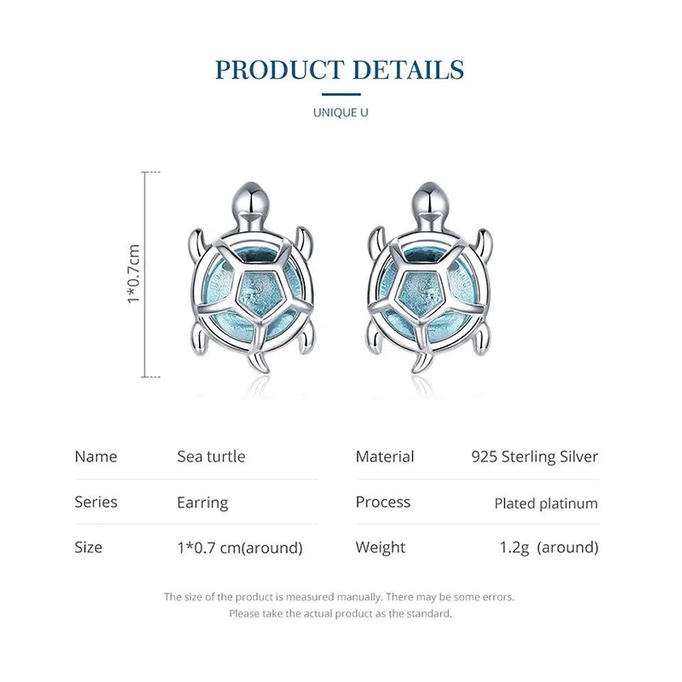 Aros Plata 925 Tortuga Marina Celeste 9