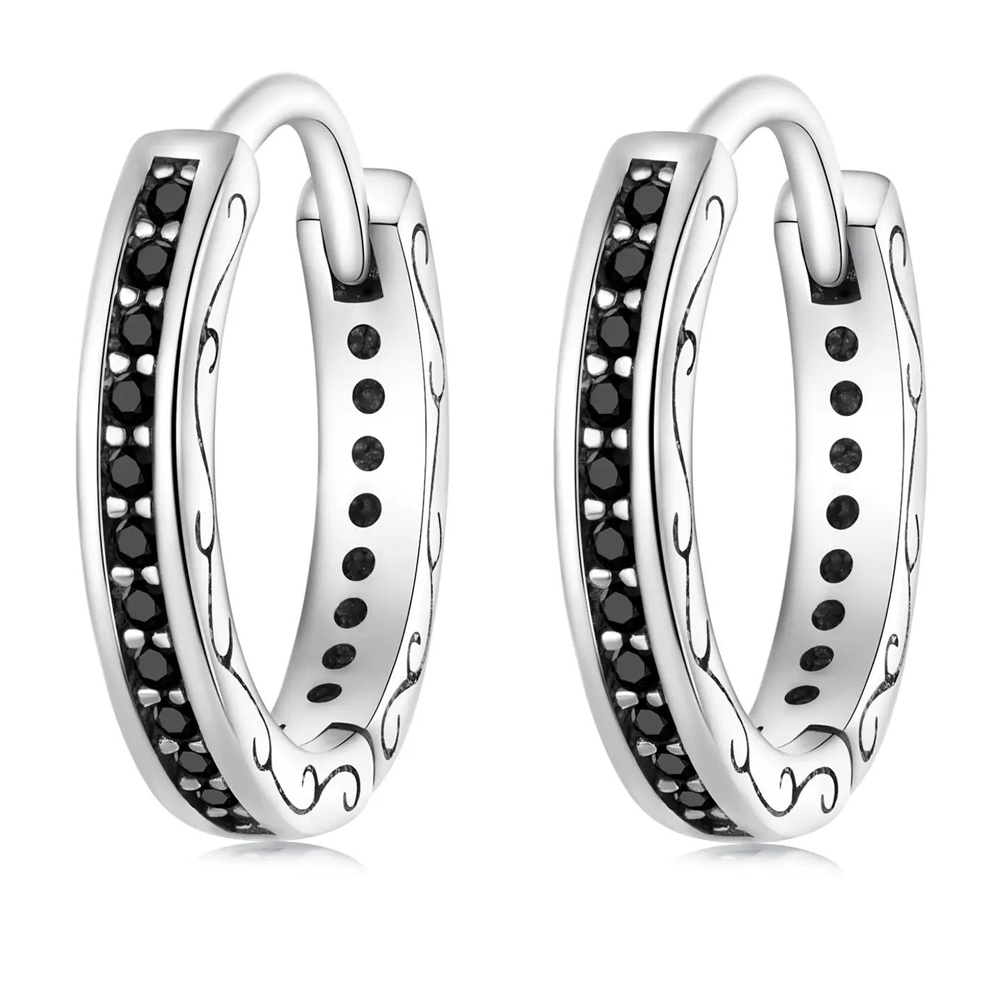 Aros Plata 925 Argollas Huggies Circones Negros 1