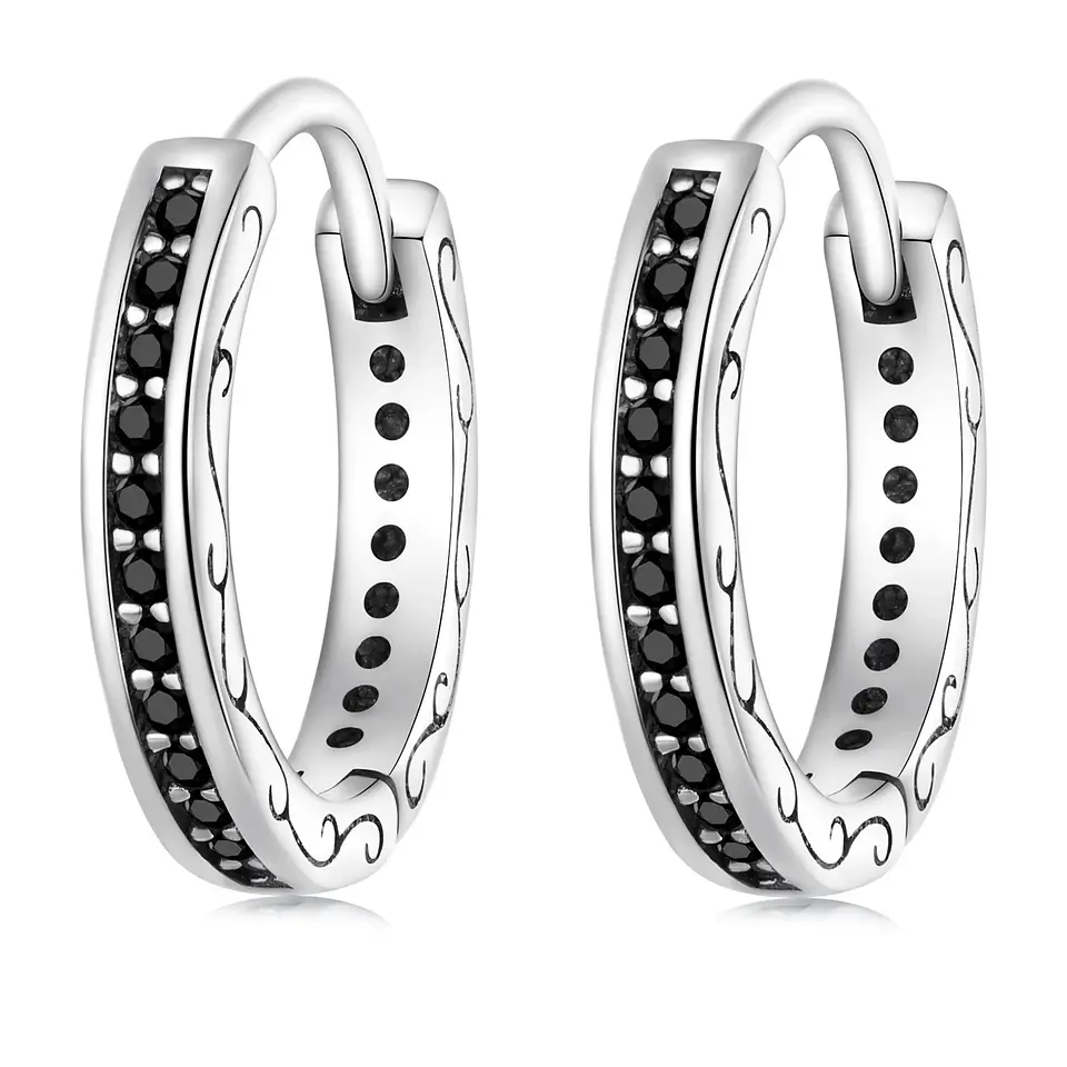 Aros Plata 925 Argollas Huggies Circones Negros 1