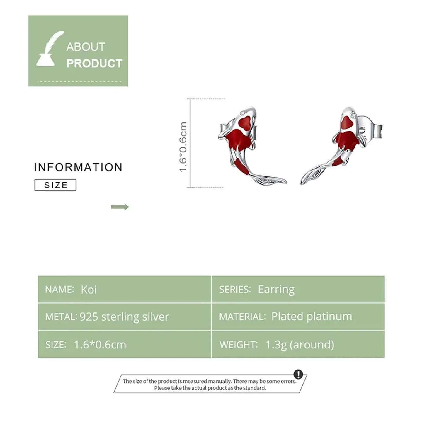 Aros Plata 925 Pez de la Suerte Koi Rojo 5