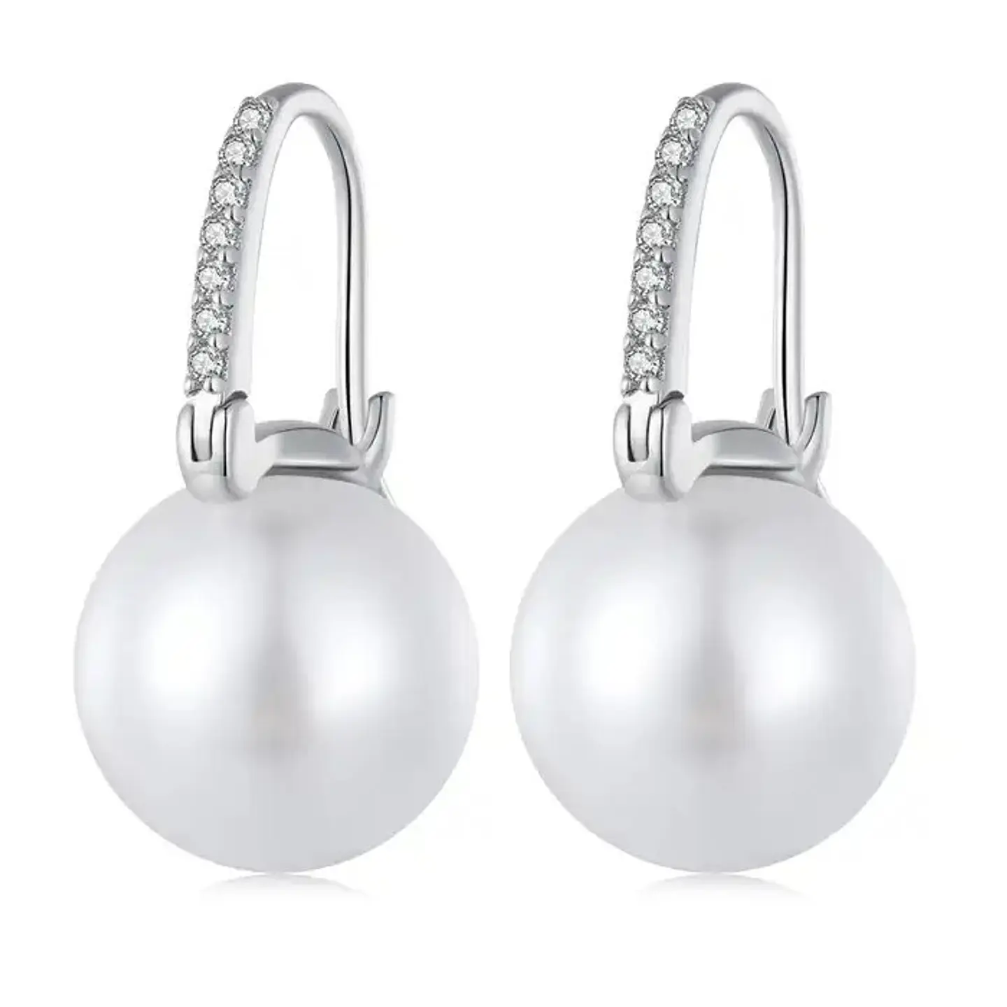 Aros Plata 925 Perla Colgante Blanca 1