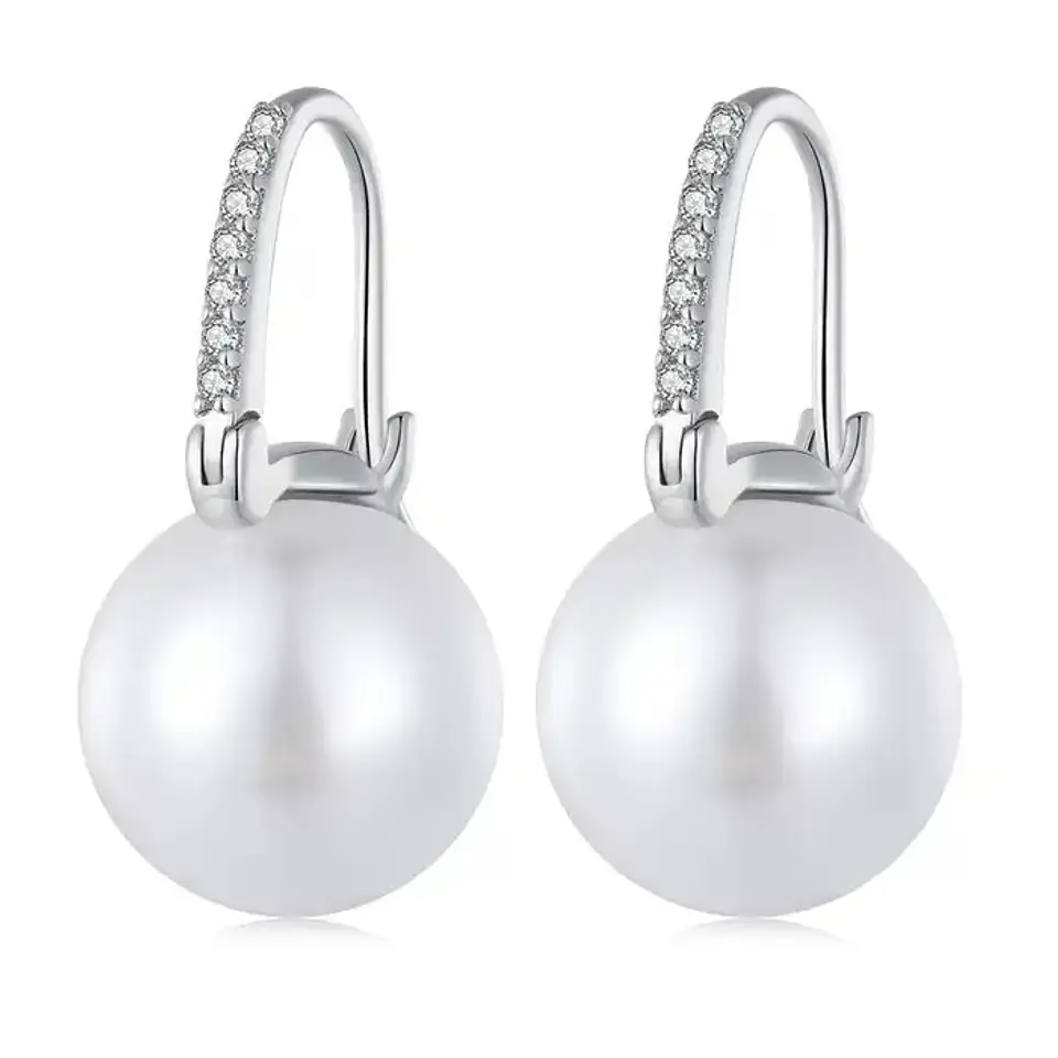 Aros Plata 925 Perla Colgante Blanca 1