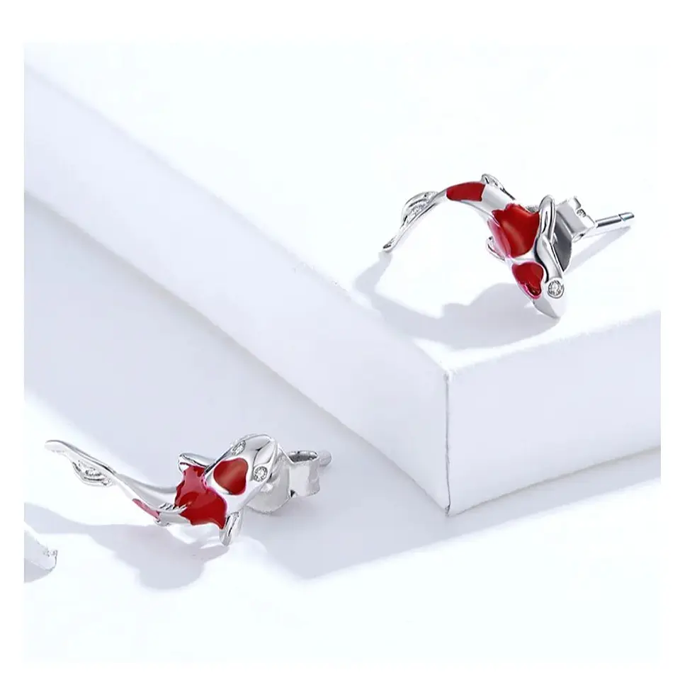 Aros Plata 925 Pez de la Suerte Koi Rojo 6