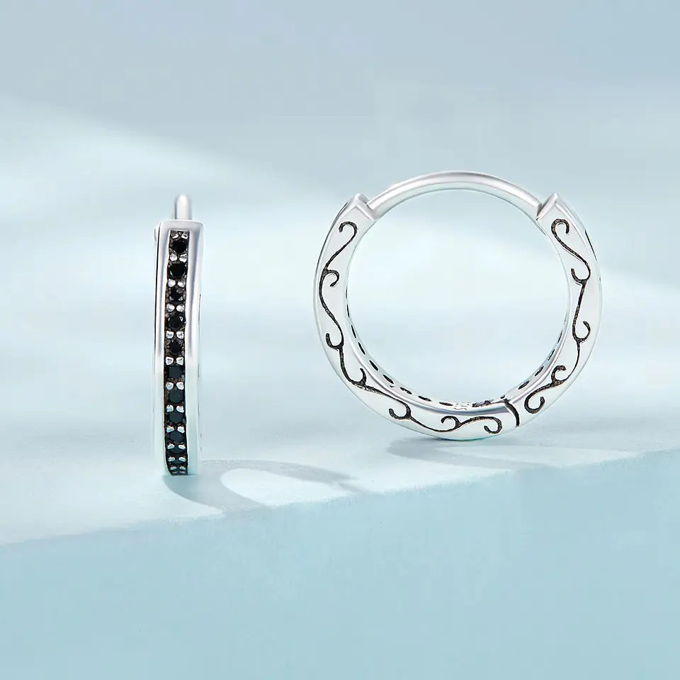 Aros Plata 925 Argollas Huggies Circones Negros 3