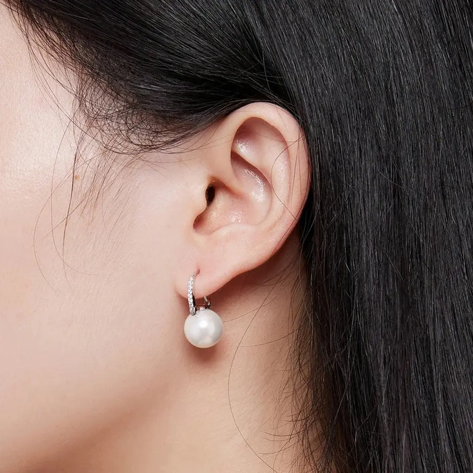 Aros Plata 925 Perla Colgante Blanca 2