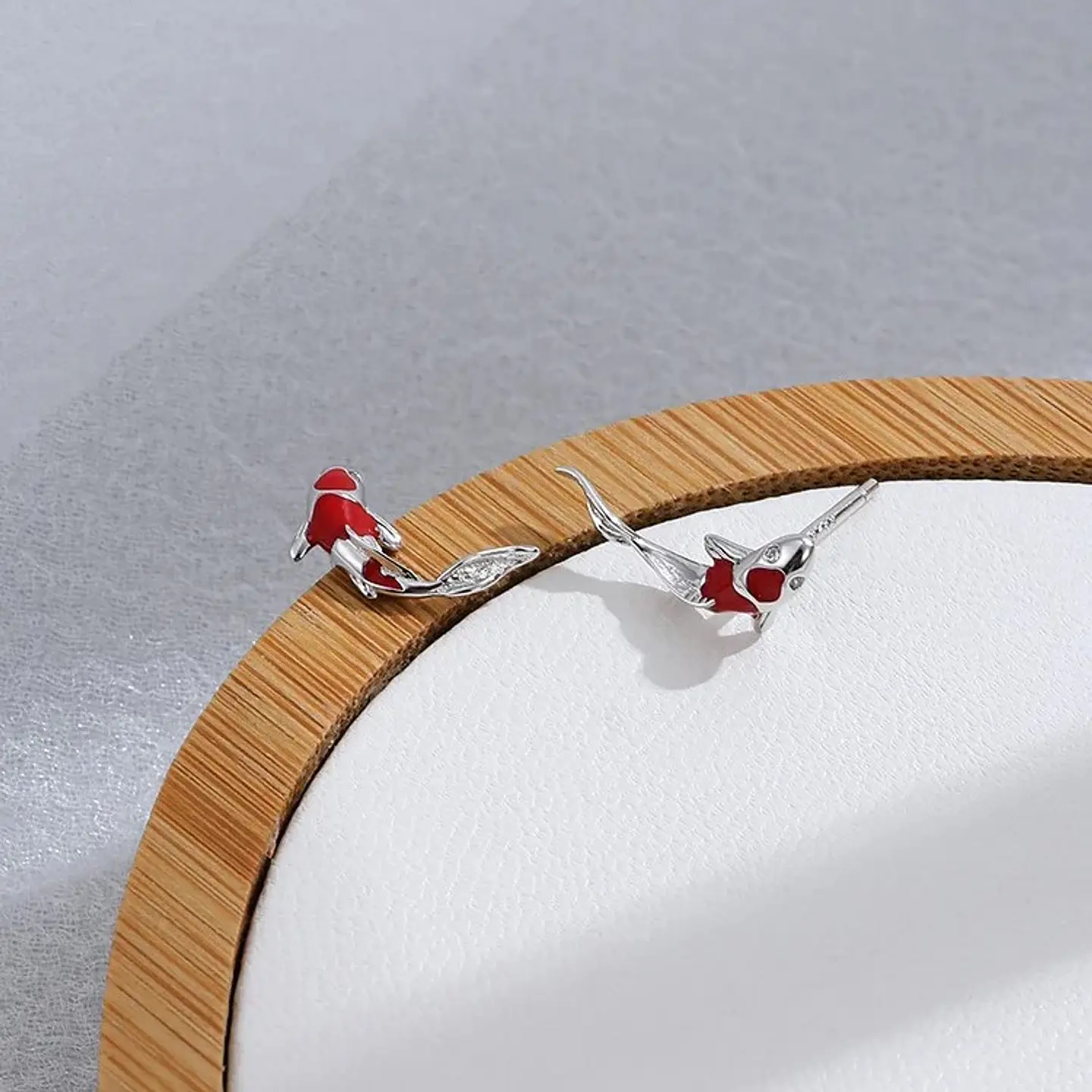 Aros Plata 925 Pez de la Suerte Koi Rojo 7