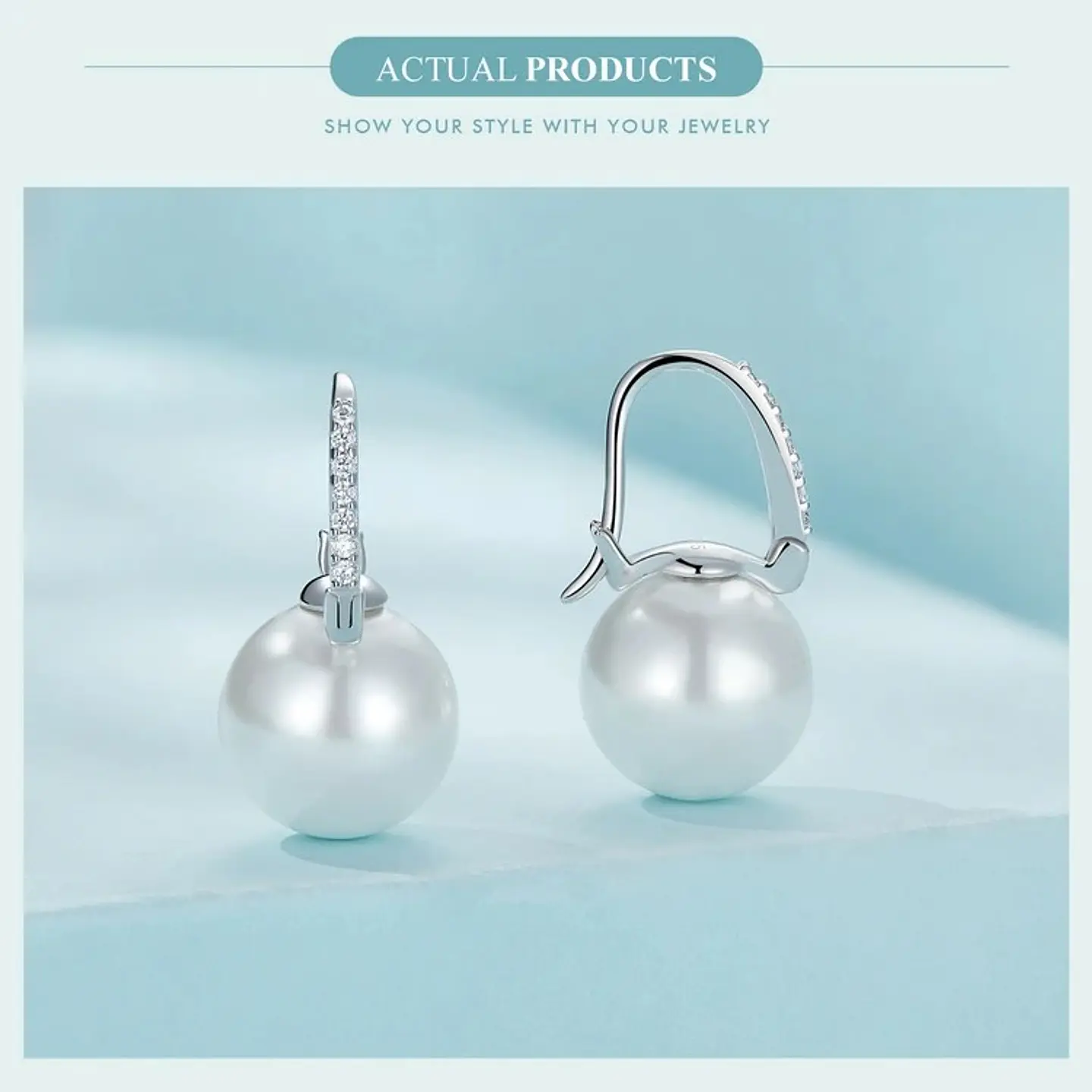 Aros Plata 925 Perla Colgante Blanca 3