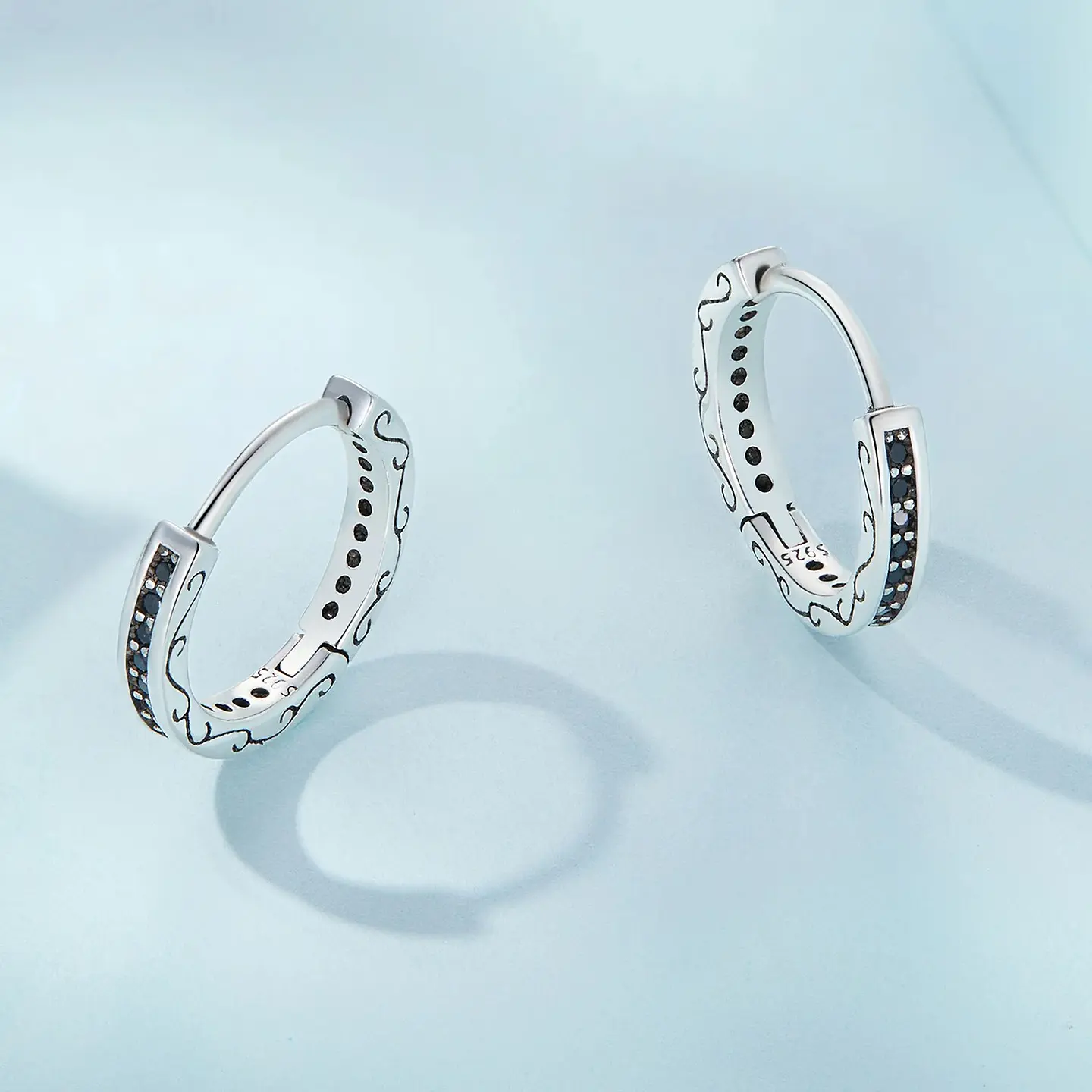 Aros Plata 925 Argollas Huggies Circones Negros 4