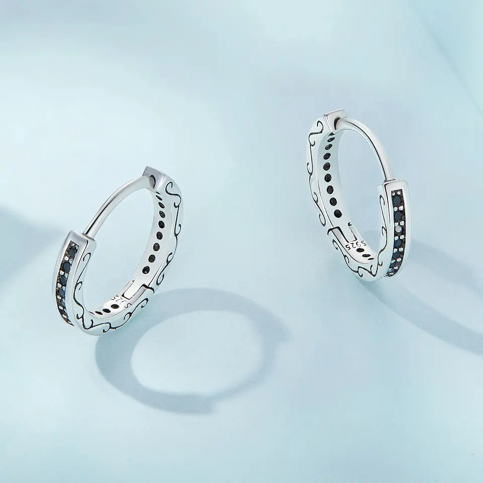 Aros Plata 925 Argollas Huggies Circones Negros 4