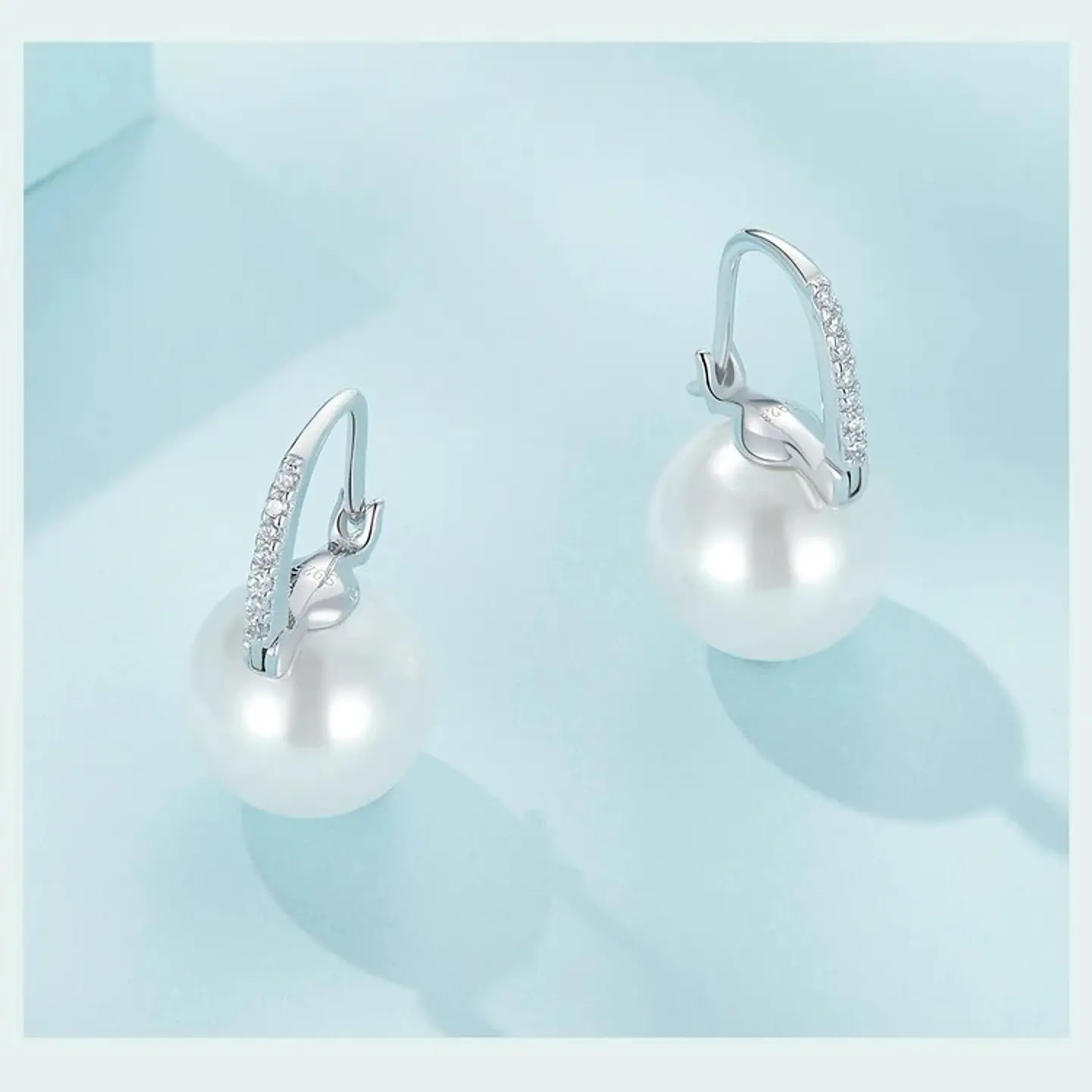 Aros Plata 925 Perla Colgante Blanca 4